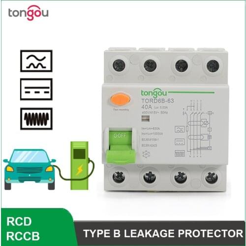 4 Pole 40 Amp 30 mA Type B 10KA RCCB RCD 230V 400V Residual Current Circuit Breaker For EV PV Differential with CE Certificate