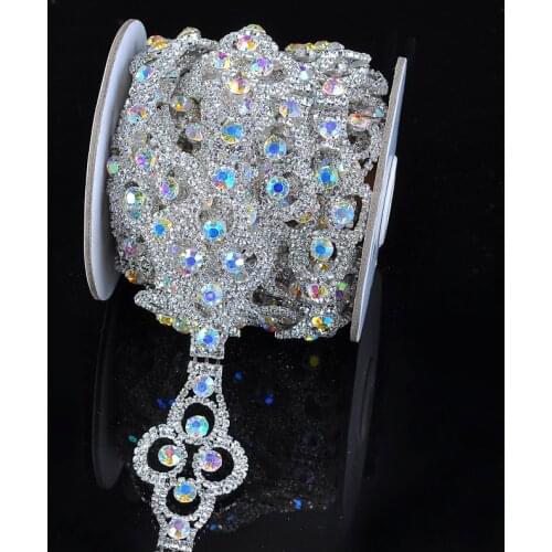 5Yards Sew On Crystal AB Rhinestone Chain Glass Shinny Trimming Silver Plating Crystals Appliques For Women DIY