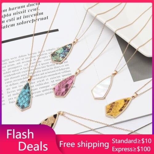 Acrylic Abalone Shell Leopard Curved Geometric Pendant Necklace Snakeskin Leather Gold Charm Body Brand Jewelry