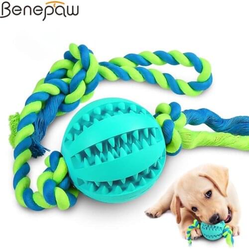 Benepaw Interactive Toy Dog Rope Traning Strong Pet Chew Toy Eco-friendly Treat Dispensing Teeth Cleaning Rubber Ball IQ Puzzle