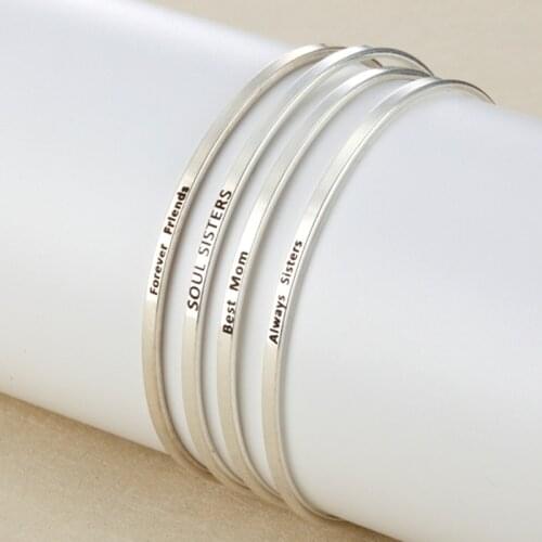 15 pcs-Engravable silver-plated bangle - brass basic bangles wired bracelet findings-Best Mom-Always Sisters-SOUL SISTERS-G0107