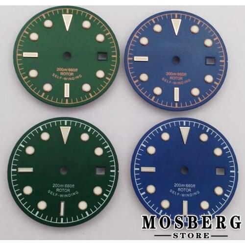 30.5mm Sterile Green Luminous Watch Dial With Date Window For NH35 NH36 ETA2824 2836 Miyota8215 8205 821A DG2813 3804 Movement