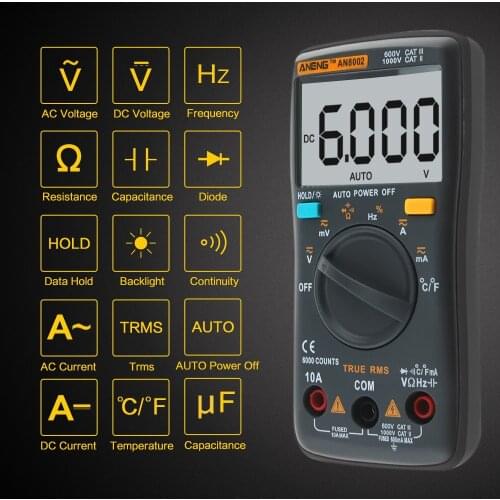 AN8002 6000 counts Digital Multimeter Backlight AC/DC Ammeter Voltmeter Ohm Portable Meter Capacitor Tester Ammeter Multimetro