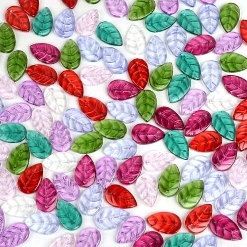 Colorful Transparent Leaf Shape Czech Glass Beads Lampwork Crystal Bead DIY Earrings Hair Ornaments Jewelry Making Materials