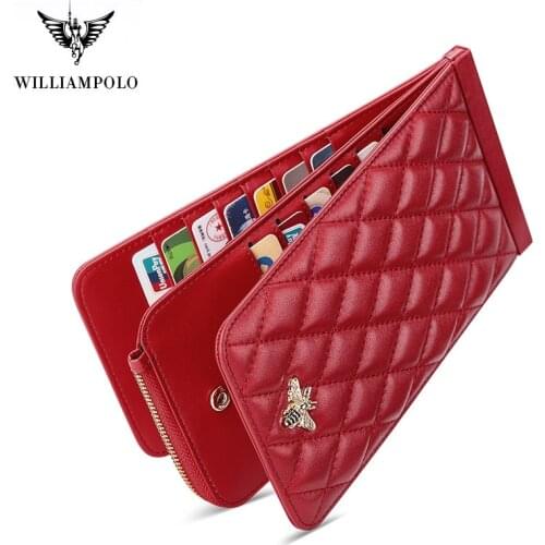 WILLIAMPOLO 2021 Genuine Leather sheepskin Long Womens Wallet Multi-Card Holder Simple Large-Capacity zipper Card Holder