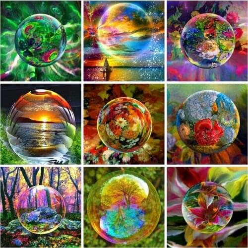 Huacan Diamond Art Painting Fantasy Scenery Mosaic Water Droplets Colorful Embroidery Cross Stitch Flower Diamond Art