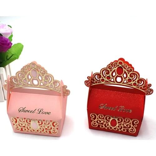 50pcs Royal Shiny Gemstone Crown Candy Box, Red and Pink Wedding Party Favors Box, Wedding Party Candy Box Wedding decoration
