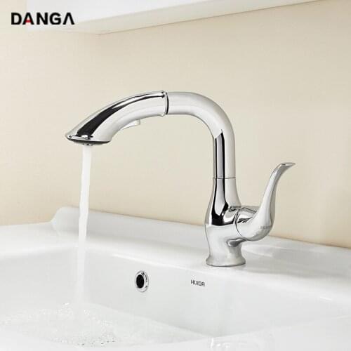 Brass Basin Faucet Bathroom Tap Electroplated Kitchen Faucet Pull-out Hot and Cold Sink Faucet 360 Degrees Rotating Water Tap