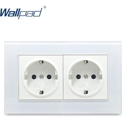 Hot Sales Double EU Socket Wallpad Crystal Glass Panel 110V-250V 10A-16A EU Double EU Wall Electrical Power Socket 146*86mm Size