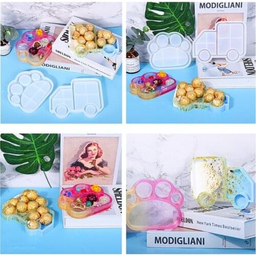 Cat Paw Locomotive-Shaped Epoxy Silicone Tray Casting Mold for DIY Jewelry Storage Container Trinket Dish Resin Crafts