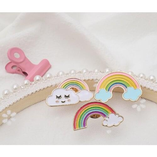 Cute Rainbow Pins Cartoon Cloud Sun Moon enamel Pin Charming Smile Lapel Pin Badges Naughty grimace Jewelry Brooches for women