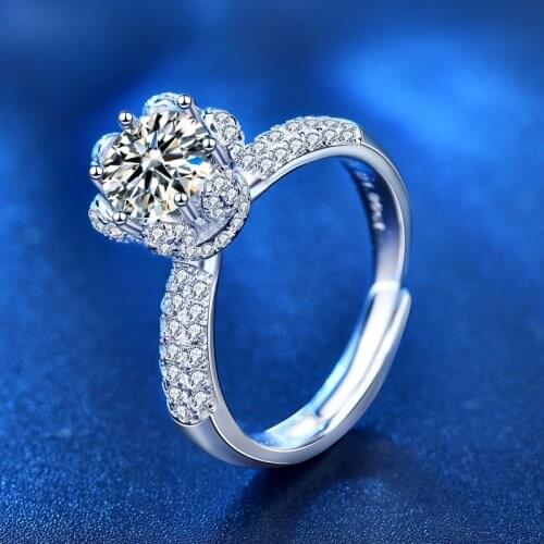Moissanite Ring 925 Silver 1ct 2ct 3.6g 5g White Diamond Ring For Women Adjustable Opening Wedding Party Jewelry Personality Ins