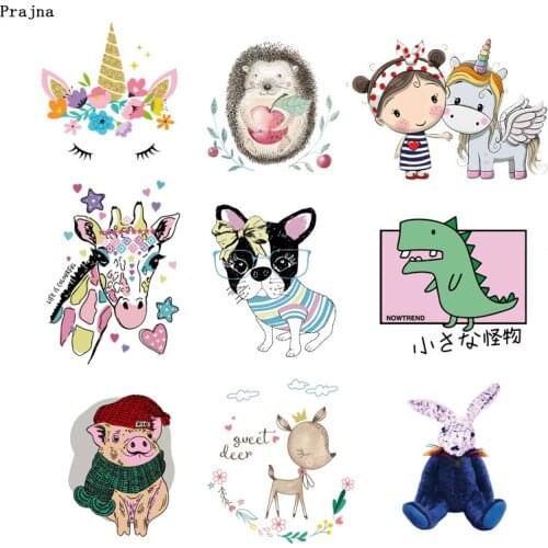 Prajna Cute Unicorn Stickers Iron On Transfer For Girl T-Shirts Animal Giraffe Heat Transfers For Clothes Dinosaur Sticker H