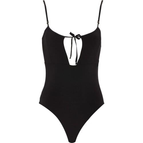 2020 new style Bikini Black Front strap sexy Bikini suspenders solid-color one-piece swimming bathing suit women one piece
