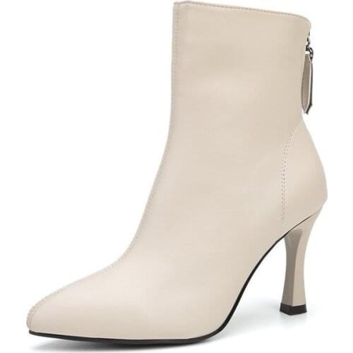 New Pointed Mid-tube Boots Fashion High-heeled Womens Boots Black Plus Velvet Warm Pointed Fashion Boots Ankle Boots