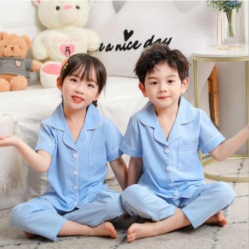 New Children Pajamas Set Kids Cotton Cardigan Suit Summer Pure Unisex Sleepwear Short Sleeve Casual Boy Lounge Girls Tracksuit