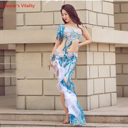 New Sexy Luxury Bra Set Belly Dance Costume Long Skirt Bling Bling Shine Performance Dress Dancing Unifom