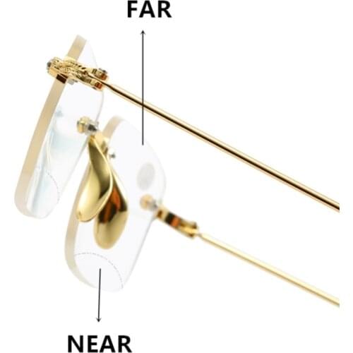 Metal Bifocal Reading Glasses Near Anti Blue Light Rimless Presbyopic Glasses Transparent Gold color Men Women Firm Hinge gafas