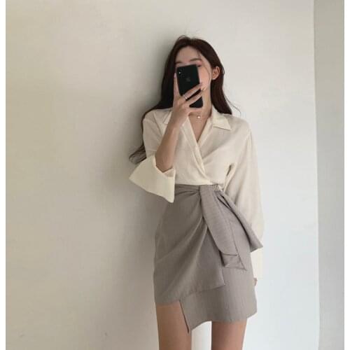 2021 Fall Clothes Two Piece Set Female new fashion Outfits for Women Shirt+High waist A-line Irregular skirt Korean Fashion Suit