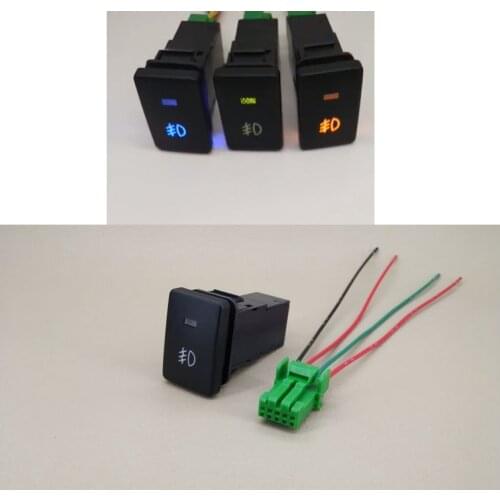 Blue/Yellow/Green Front Fog light Push Switch 4 Wire Button For Toyota Camry Prius Corolla Foglight Switch DC 12V