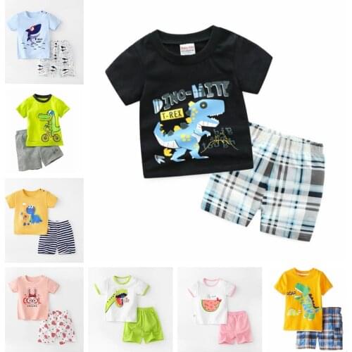 Boy Cotton Pajamas Set Summer Cartoon Cars Kid Short Sleeve T Shirt Shorts Pyjamas Pijamas Set Baby Girl Sleepwear Free Shipping