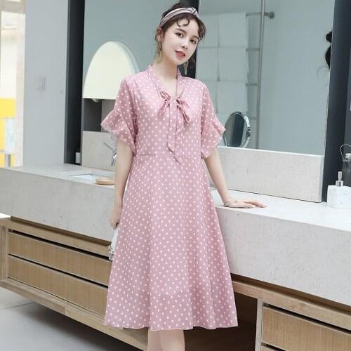 Pregnancy dress Maternity Summer 2021 Fashion Polka Dot Chiffon short-sleeved dress korean Pregnant clothes