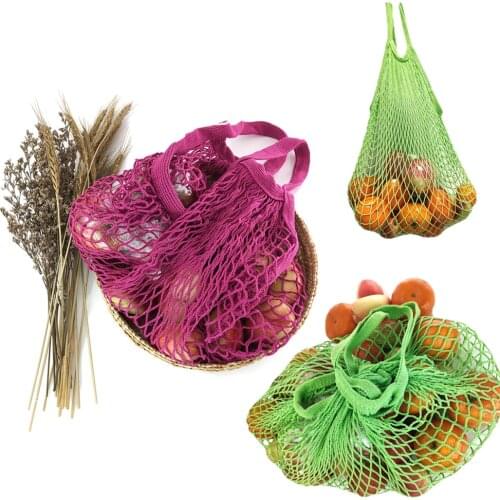Mesh Shopping Bag Reusable Woven String Handbag Fruit Storage Totes Bag Morandi Net Woven Bag Shop Grocery Tote Bag Greenism