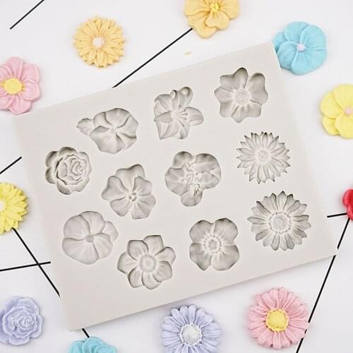 Sunflower Rose Daisy Flowers Silicone Mold Cake Border DIY Decoration Chocolate Sugar Craft Polymer Clay Crafts 3D Mould Tools