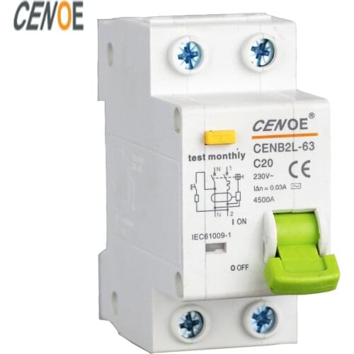 Free shipping CE certified residual breaker earth leakage circuit breaker DPNL1P+N 10A16A 25A 32A 40A 50A 63A 230V~ 50HZ/60HZ