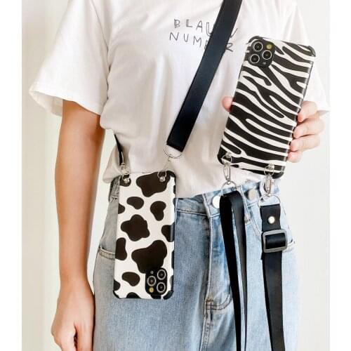 Lanyard Strap Milk Zebra Cases For Samsung Galaxy A20 A30S A40 A50 A70S A70E A32 A42 A52 A72 A22 S21+ S20 Plus Necklace Silicone