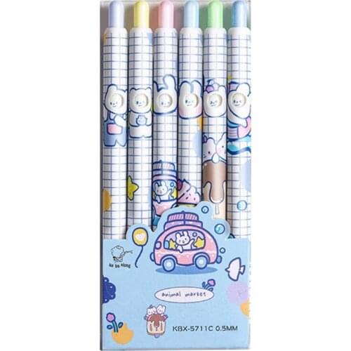 6 Pcs Retractable Black Gel Pen Refillable Set Wax Sealed 0.5mm Regular Refill Creative Press Pen Gift for students Kids