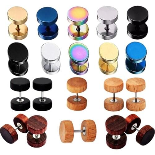 2pcs Barbell Dumbbell Earring Punk Gothic Stud Earrings Stainless Steel Men Womens Ear Piercing Plugs Tunnel 6/8/10/12mm