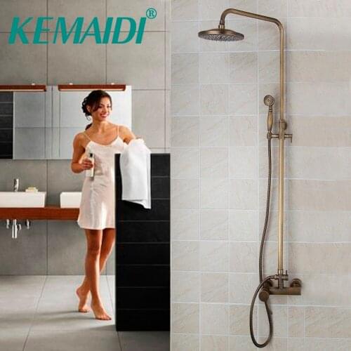 KEMAIDI Luxury Bathroom Rainfall Shower head Antique Brasas Wall Mouned Swivel Panel Mixer Taps Shower Faucets Set Faucet