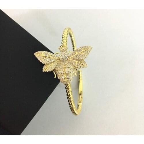 SOELLE 925 Sterling Silver Yellow Gold Color Wasp Open Cuff The aventuriere Bangle Zircon Stones Bracelet Women Luxury Jewelry