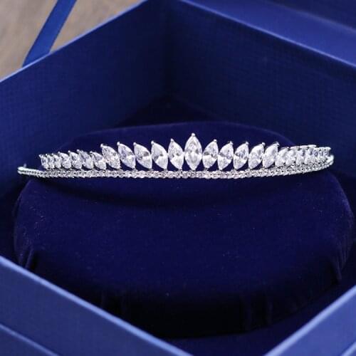 SLBRIDAL Pave Setting Copper Cubic Zirconia Wedding Tiara CZ Bridal Queen Princess Pageant Party Crown Bridesmaids Women Jewelry