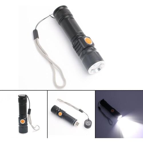 3 Modes LED USB Rechargeable Flashlight Zoomable Torch Waterproof Flashlights XM-L T6 3800LM Zoomable Lamp Built-in 18650