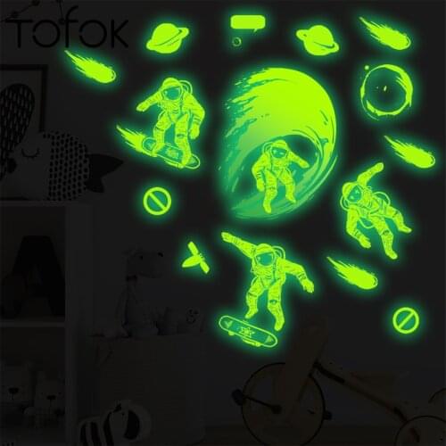 Tofok Green Luminous Universe Astronaut Wall Stickers for Baby Kids Room Living Room Bedroom Creative Decorative Wall Decals