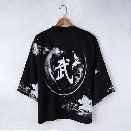 Summer Black Samurai Traditional Kimono Japanese Anime Clothes Cardigan Cosplay Men Women Yukata Female Shirt Blouse
