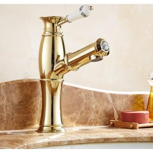 Vidric gold plating brass put out basin faucet Shampoo faucet hot and cold mixer taps Blue&white porcelain handle with diamonds