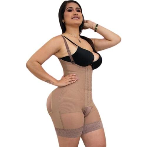 Body Femme Post Liposuction High Compression Elastic Mesh Fabric Shapewear For Daily Use Front Closure Mid Thigh Shapewear