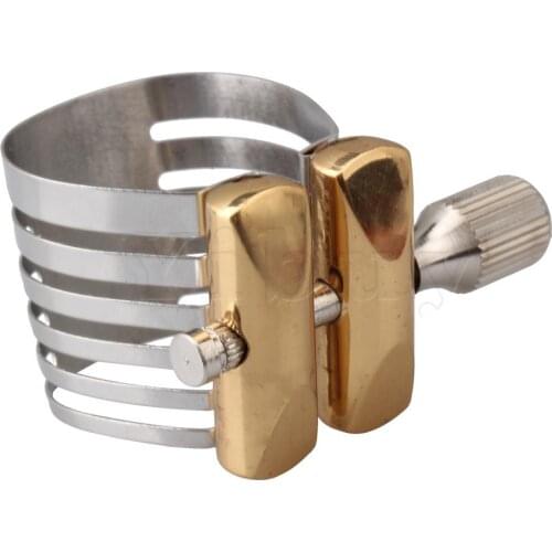 Yibuy Silver Steel Twin-screw Adjustment Alto Saxophone Mouthpiece Ligature for Plastic Mouthpiece