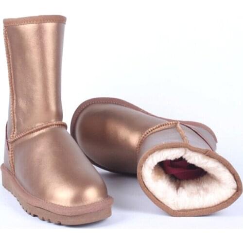 Fashion New 2020 Non-slip Women Snow Boots 100% Genuine Cowhide Leather Waterproof Mid Calf Boots Warm Winter Boots Woman Shoes