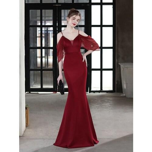 Bishop Sleeve Off The Shoulder V Neck Evening Dress Mermaid Backless Gowns Taffetal Elegant Party Robes Women Occation Vestidoes