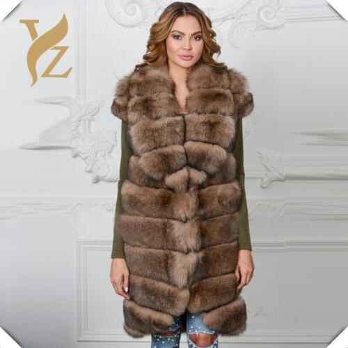 90cm 100% Real Fox Fur Vest Natural Fur Vest Fur Coats Gilet Women With Gigh-end Turn-down Collar Design Jackets Genuine Fur