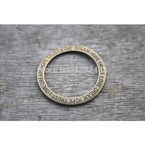 10pcs Antique bronze Hope.Trust.Love.Dream Round Rings Circle Charm Pendant 36mm