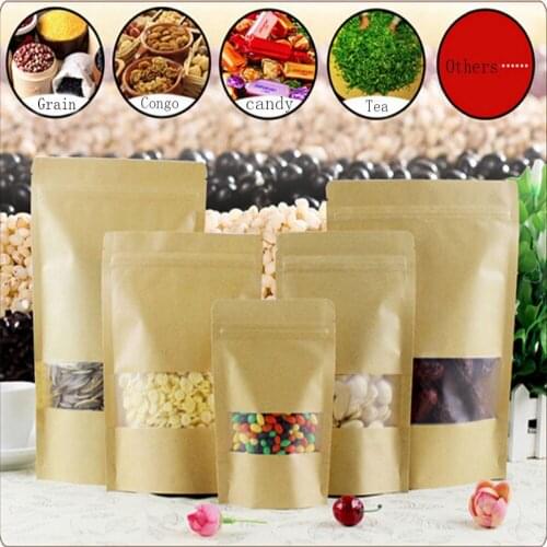 10pcs set Matte kraft paper bag open window kraft paper bag ziplock bag nut food stand-up