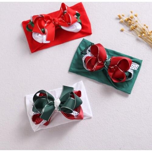 15 PCS, Baby Girls Twist Velvet Ribbon Bow Nylon Turban Headbands For Christmas Holiday, Soft Nylon Headwraps Hair Accessories
