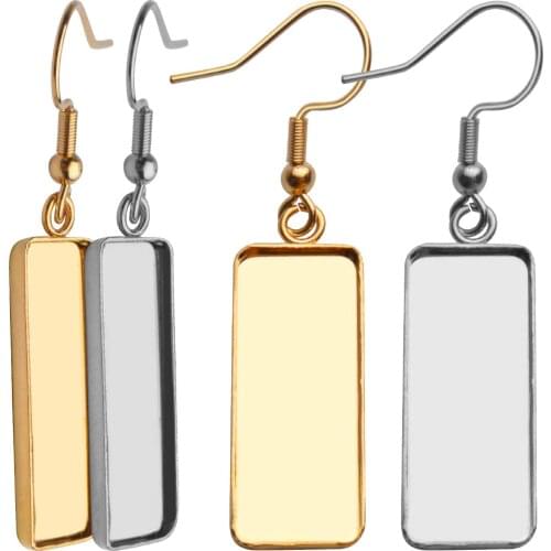 20pcs Silver Gold Wire Earring Blanks Hypoallergenic Earring Hooks Bezel Trays Stainless Steel Rectangular Cabochon Earring Base