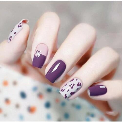 24Pcs New Purple False Nail Artificial Tips Set Full Cover for Short Decoration Press On Fake Nails Art Extension Tips With Glue