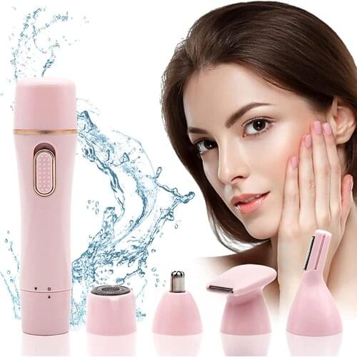 Facial Hair Remover Electric Face Hair Removal 4 in 1 Painless Hair Shaver Battery Powered Portable Hair Removal for Whole body